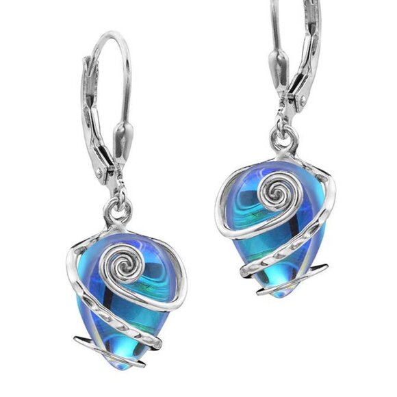 Single Wrap Polished Earrings Sterling Silver Crystal Dangle - Picture 3 of 4